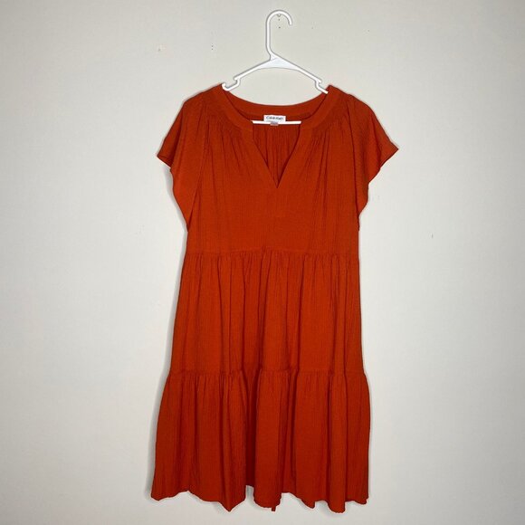 Calvin Klein Dresses & Skirts - Calvin Klein Womens Dress 16 Burnt Orange Peasant Tiered Relaxed Fit Vacation